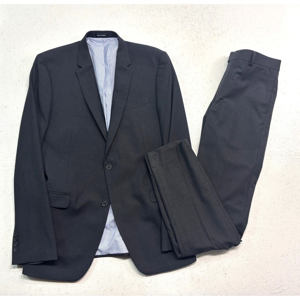 Egara 42L 32x34 Charcoal 2pc Pant Suit Slim Fit Modern Two Button Mens Stretch